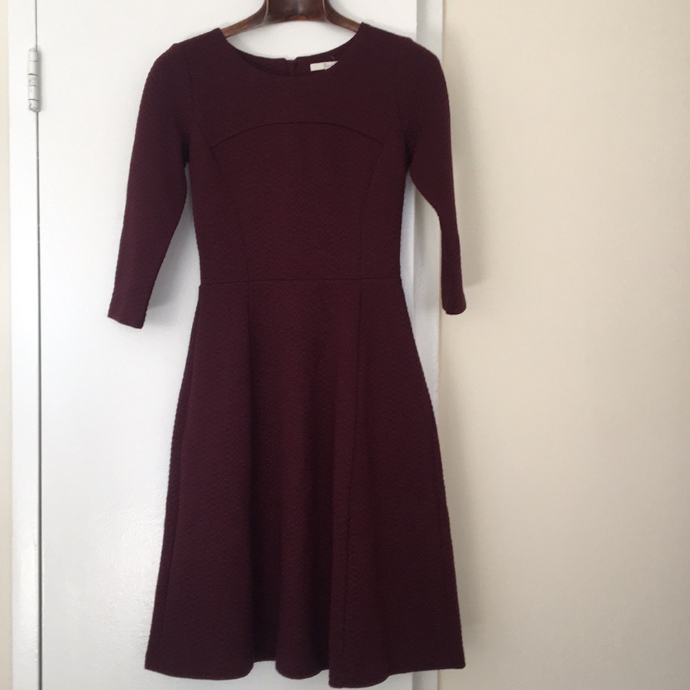 Boden Maroon Ribbed Ottoman Flare Dress